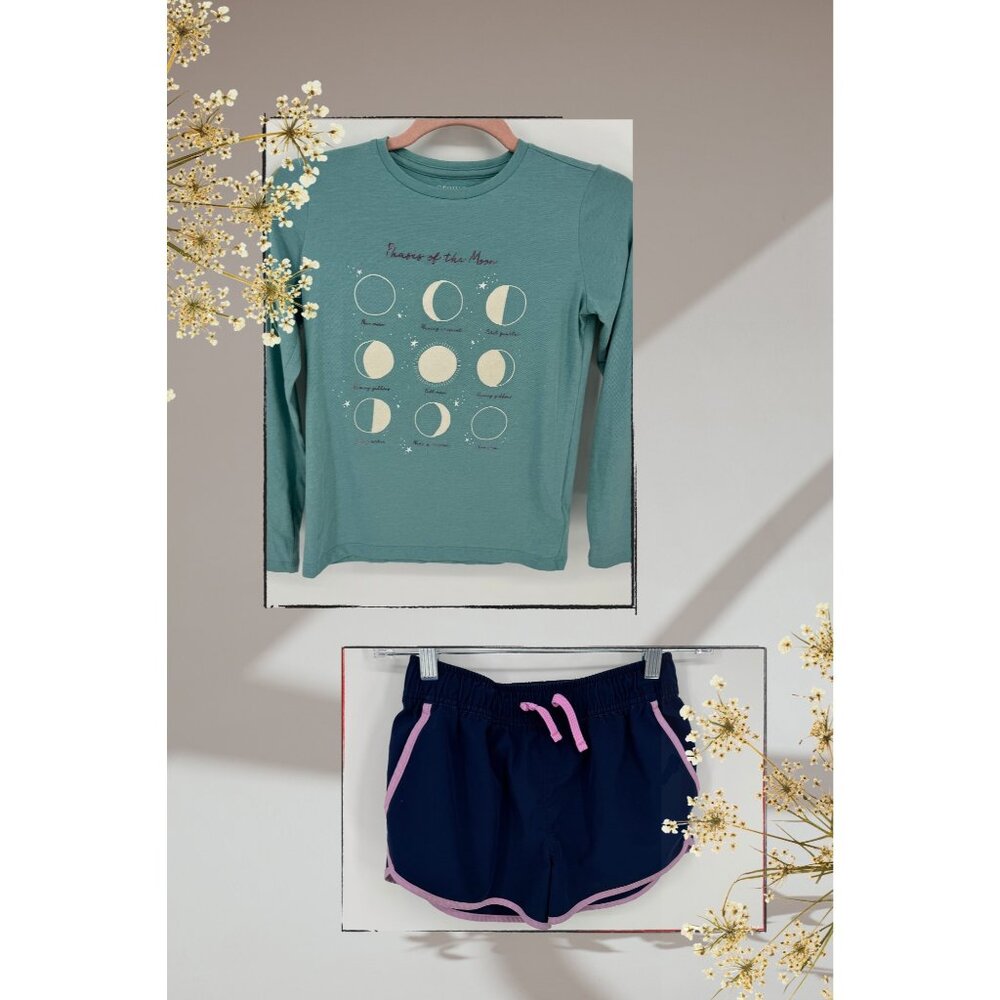 J. Crew Crewcuts Girls Active Tech Shorts and Moon Phases Graphic Tee